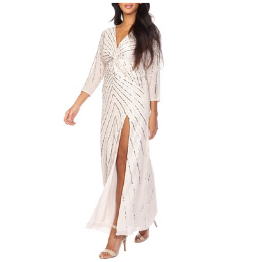 $250 Lace and beads dress maxi long  sleeve size M sequin